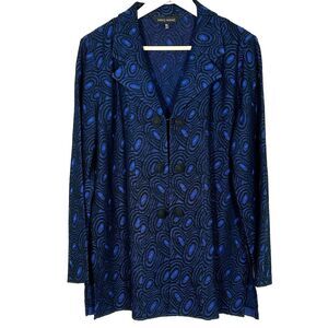 Ming Wang Intarsia Knit Sweater Jacket Topper Size XL Royal Blue Black Geometric